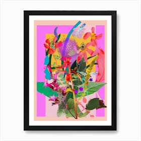 Amaranth 2 Neon Flower Collage Art Print