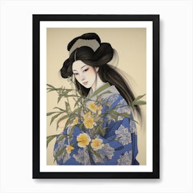 Hanashobu Japanese Water Iris 2 Vintage Japanese Botanical And Geisha Art Print