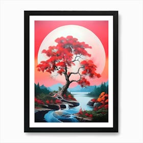 Red Tree By The River 1 Art Print