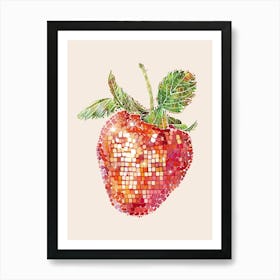 Disco Ball Strawberry Art Disco Poster Trendy Aesthetic Art Food Kitchen Art Print