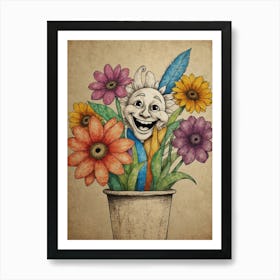 Clown With Flowers Art Print
