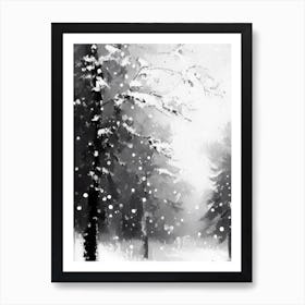 Snowfall, Snowflakes, Black & White 1 Art Print