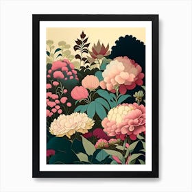 Mass Plantings Of Peonies 5 Colourful Vintage Sketch Art Print