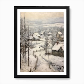 Vintage Winter Painting Lapland Finland 2 Art Print