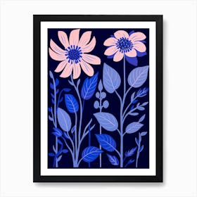 Blue Flower Illustration Bee Balm 4 Art Print