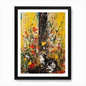 Gladoli With A Cat 1 Abstract Expressionism  Art Print