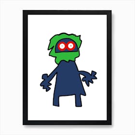 Kids Art Blue Grass Monster Art Print