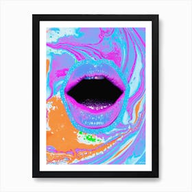 Pastel 2000s Lips Collage Blue & Pink Art Print