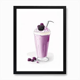 Blackberry Milkshake Dairy Food Pencil Illustration 2 Art Print