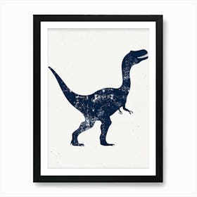 Navy Blue Textured Dinosaur Silhouette 2 Art Print