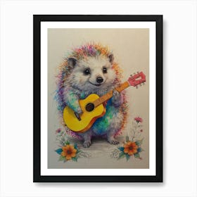 Hedgehog Playing Guitar 2 Art Print