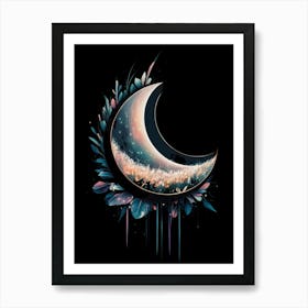 Moon And Flowers 9 Art Print