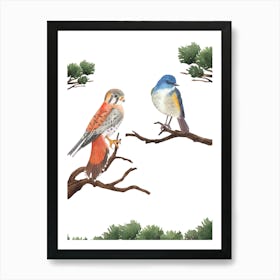 Two Birds Perched On A Branch 1 Art Print