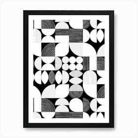 Modern Art Geometric Shapes White And Black 1 Art Print