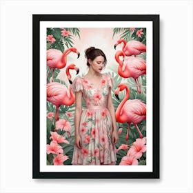 Vintage Style Flamingo Artwork (1) Art Print