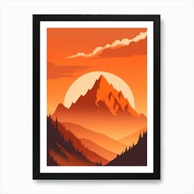 Misty Mountains Vertical Composition In Orange Tone 96 Art Print