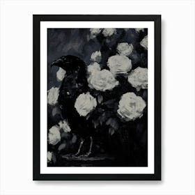 Dark Gothic Crow In Roses Art Print