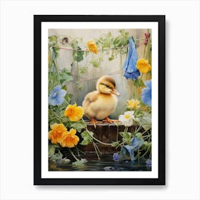Duckling Under The Washing Line 1 Art Print