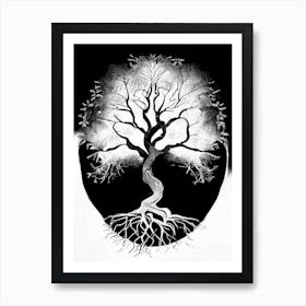 Tree Of Life (Immortality) 2 Symbol Black And White Painting Art Print