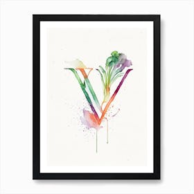 V  Vegetable Soup, Letter, Alphabet Minimalist Watercolour 2 Art Print