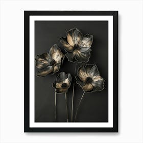 Black And Gold Flowers Art Print