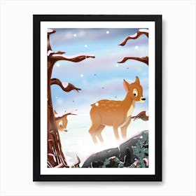 Deer In The Snow Art Print