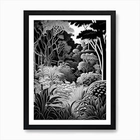 Leu Gardens, 1, Usa Linocut Black And White Vintage Art Print