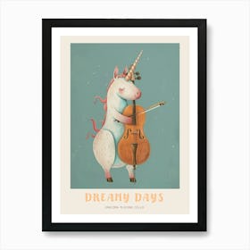 Pastel Unicorn Storybook Style Cello 1 Poster Art Print