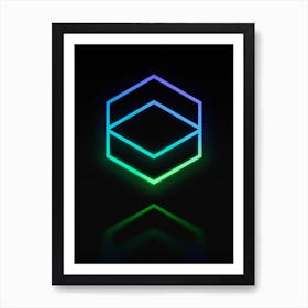 Neon Blue and Green Abstract Geometric Glyph on Black n.0093 Art Print