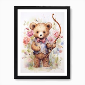 Archery Teddy Bear Painting Watercolour 2 Art Print