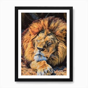 Barbary Lion Resting Acrylic Painting 3 Art Print