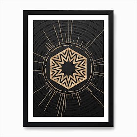 Geometric Glyph Symbol in Gold with Radial Array Lines on Dark Gray n.0206 Art Print