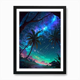 Night Sky With Palm Trees Art Print