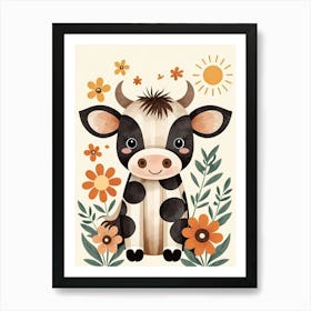 Floral Cute Baby Cow Nursery (30) Art Print