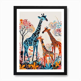 Sweet Painting Of Giraffe Family 4 Art Print