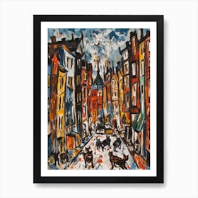 Painting Of A Amsterdam With A Cat In The Style Of Abstract Expressionism, Pollock Style 2 Art Print