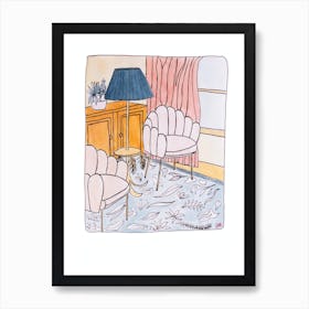 Room with pink sofa Art Print