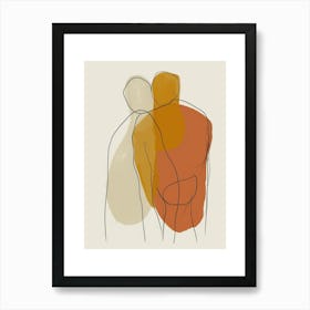 Two People Hugging Minimalist Line Art Monoline Illustration Art Print