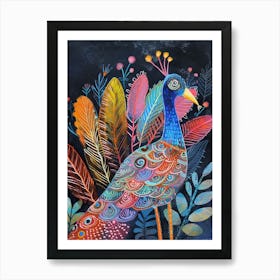 Folky Peacock In The Leaves 1 Art Print