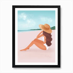 Sun Hat Beach Girl Art Print