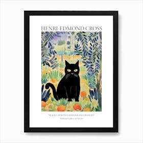 Henri Edmond Cross Style Black Catwith Lavender And Oranges 2 Poster Art Print