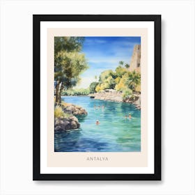 Swimming In Antalya Tunisia Watercolour Poster Art Print