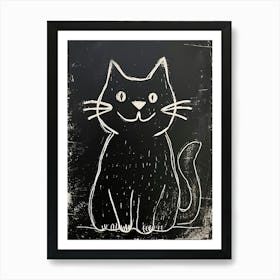 Munchkin Cat Linocut Blockprint 2 Art Print