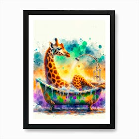 Giraffe In Bath 1 Art Print