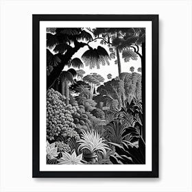 Huntington Library, Art Collections, And Botanical Gardens, Usa Linocut Black And White Vintage Art Print