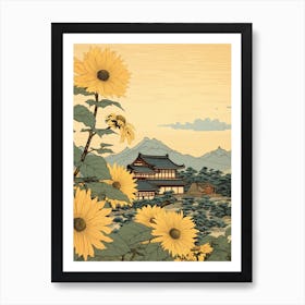 Himawari Sunflower Japanese Botanical Illustration Art Print