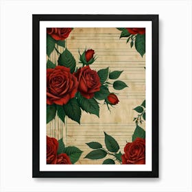 Roses On Old Paper 1 Art Print