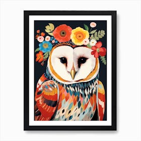 Bird With A Flower Crown Barn Owl 3 Art Print