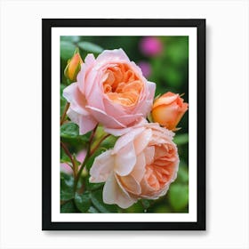 English Roses Painting Rose With Water Droplets 4 Art Print