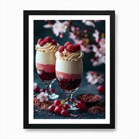 Dessert With Raspberries And Cherries Art Print